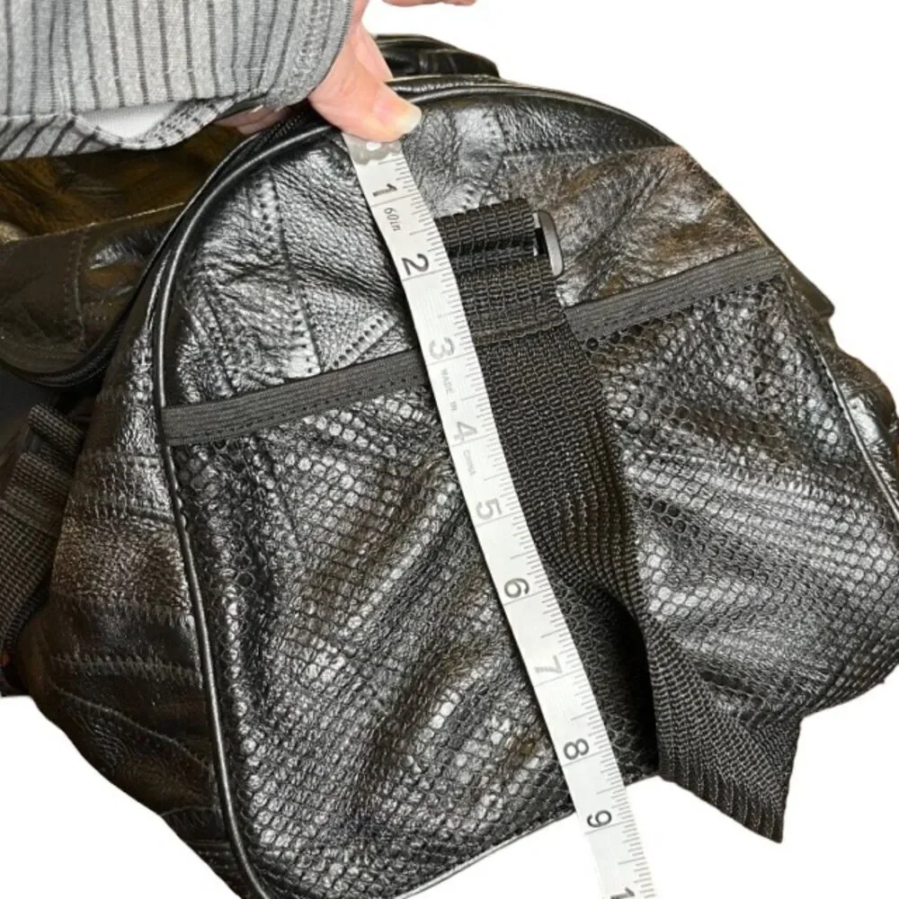 Patched Leather Weekender / Tote‎ Bag in Black Padded Shoulder strap and handle